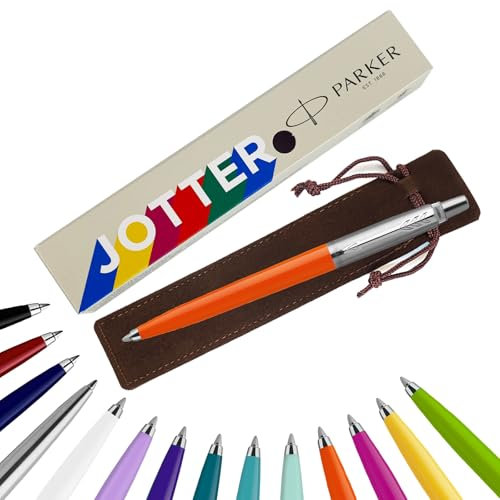 Parker Jotter Ballpoint Pen Handwriting Pens & Stationery Supplies - Ideal for Birthdays/Anniversarys Can be Engraved! (Without Engraving, Orange, Carded Gift Box (Eco-Friendly))