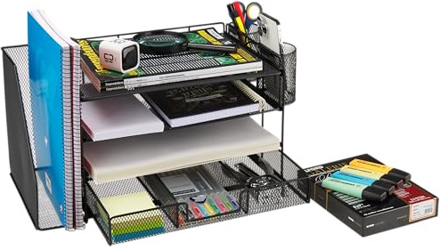 AltruiXta© Organizador de Escritorio | Ahorra Espacio | Mantén Todo Ordenado | Malla Metálica | Bandejas oficina apilables | Porta lapices para escritorio | Desk organizer