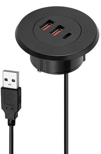 3 Port USB Desk Grommet Hole Round Desktop Charging Dock USB With Embedded Power Adapter