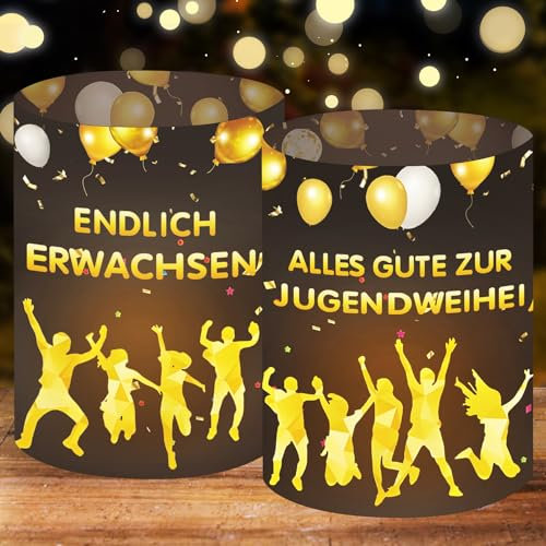 16 Windlicht Tischdeko Jugendweihe, Deko Jugendweihe Junge Mädchen, Alles Gute Zur Jugendweihe, Party Deko Jugendweihe, Gastgeschenk Jugendweihe, Geeignet für Kerzen oder Teelichter