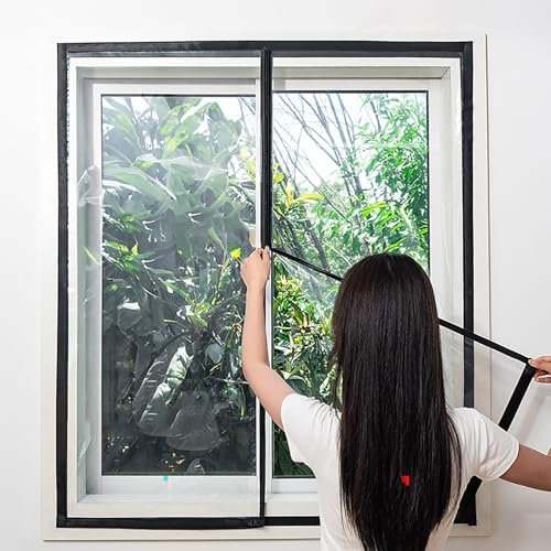 Isolierfolie Thermo Cover Fenster Transparente,Wärmeschutzfolie mit Reißverschluss Kälteschutzfolie mit Selbstklebend Thermofolie Fenster Isolierung,Wiederverwendbar,Schwarz