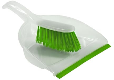 HOMESHOPA Clear Green Dustpan and Brush Set, Easy-Sweep Rubber Lip and Dirt-Trapping Durable Bristles, Lightweight, Portable Sweeping Brush, Household Home Kitchen and Indoor Cleaning