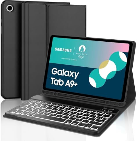 IVEOPPE Clavier Samsung Tab A9 Plus 11 2023, Rétroéclairage 7 Couleurs, AZERTY Français Étui Clavier Magnétique Bluetooth sans Fil Etui Housse pour Samsung Tab A9 Plus (SM-X210/X216/X218), Noir