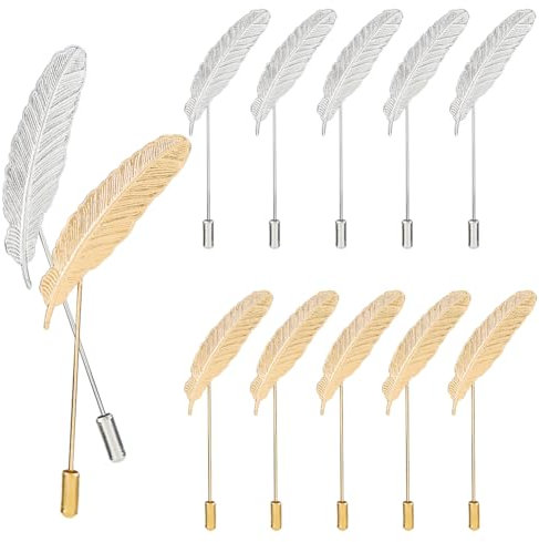 SUPERFINDINGS 12 Stück 2 Farben Federbrosche Anstecknadel Vintage Blätter Brosche Abzeichen Männer Metalllegierung Brosche Anstecknadel Hemdstecker Herren Accessoires Für Hochzeit Formelle Anlässe