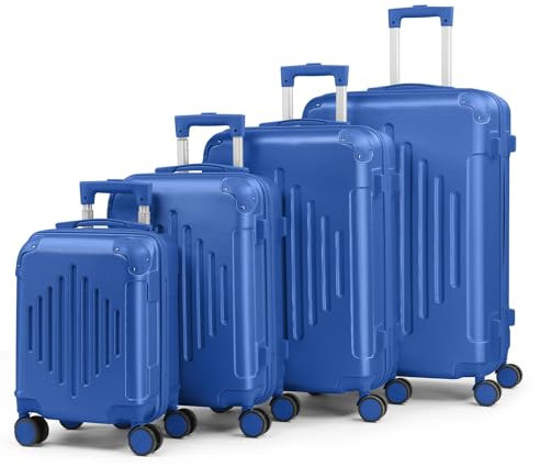 LALAHO Kofferset 4 teilig Hartschale, Reisekoffer mit Rollen Groß, Koffer Set 4 Stück aus ABS, Handgepäck mit Eckenschutz, Flugblau