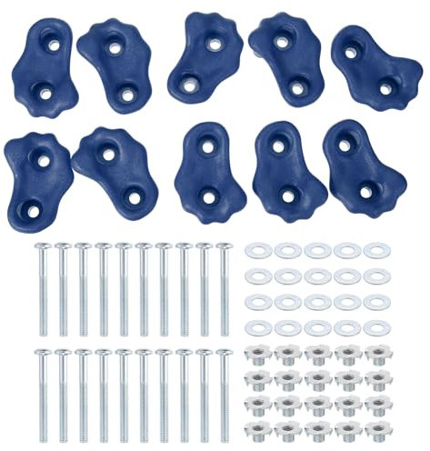 PATIKIL Rock Climbing Holds, 10 Pcs Small Climbing Rock Wall Grips Play Set Climber Attachments with Double Hole for Playground Accessory Indoor Outdoor Tree Training, Blue B-Small