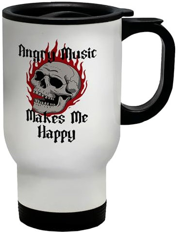 Shopagift Angry Music Makes Me Happy Funny Heavy Metal Travel Mug Stainless Steel 14oz Cup