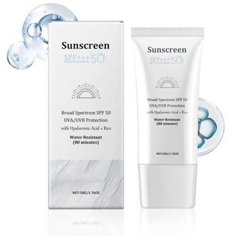 Tägliche Gesichtscreme LSF 50 Mit Reis-Extrakt & Hyaluronsäure, Korean Lightweight Sunscreen mit UVA/UVB Schutz & Feuchtigkeitspflege, 50g Reisegröße