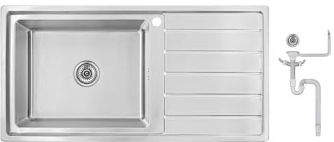 Preero 100x50x21, R20 Küchenspüle Edelstahl 304, Stärke 1,0mm,XXL Becken 50x40cm,1 Becken, eckig,Spülbecken,Abtropffläche rechts
