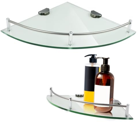 GLEAVI 2pièces Étagère Angle Verre avec Support Mural Acier Inoxydable Étagère Triangulaire Stable Et Résistante pour Salle De Bain Cuisine Et Douche Lot