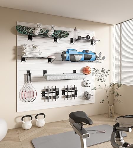 Cooleben Werkzeugwand, 183 x 183 x 1,77 cm, WPC Wandpaneel Werkzeughalter Organizer, Wandhalterung, Ordentlich in Werkstatt, Lager, Keller, Werkbank, Garage, Laden (Weiß, 183X183)