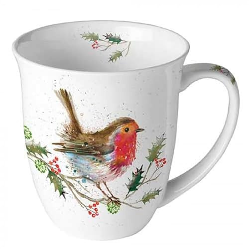 Tasse Kaffeetasse Teetasse Becher Mug 0,4 l Fine Bone China Porzellantasse Weihnachten Advent (Ein Vogel auf einem Ast)