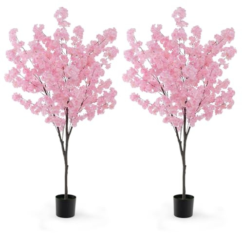 COSTWAY 2er Set Künstlicher Kirschblütenbaum Kunstpflanze, 190 cm, Kunstbaum mit Blüten in Rosa, Blumenbaum im Topf, Blütenbaum Kirschbaum Sakura, für Hochzeit Zuhause Büro, Frühlingsdekoration, Pink
