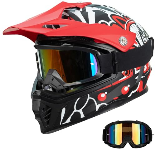 Favoto Youth Dirt Bike Helmet with Visor & Goggles for Motocross, Go Kart