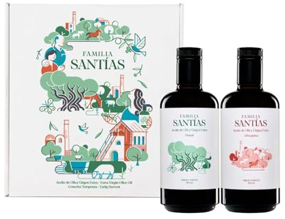 Familia Santías Cofre Gourmet AOVE - Picual y Arbequina - Monovarietal - Cosecha Temprana 2 botellas de vidrio de 500 ml
