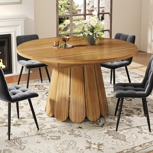 Kelodan Ausziehbarer Holz-Tisch (118-158 cm) rund bis oval, Esszimmertisch & Küchentisch & Balkontisch, braun, Platz für bis zu 6 Personen