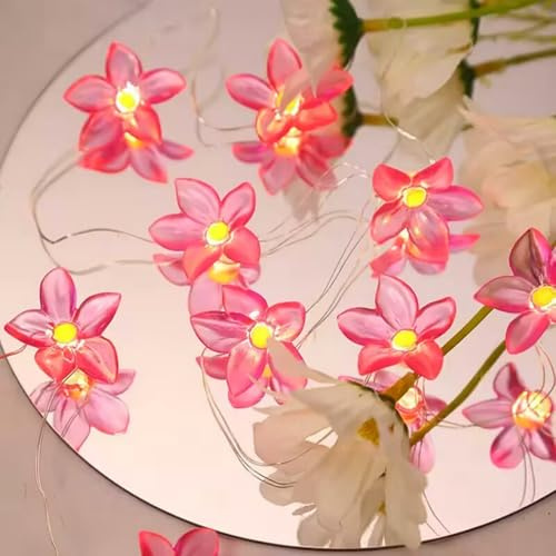 HHMTAKA Flower Fairy String Lights 2M Lily Blossom Lights with 20 LED Battery Operated String Lights Spring Decoration with Timer for Indoors,Bedroom,Christmas Décor (Pink)