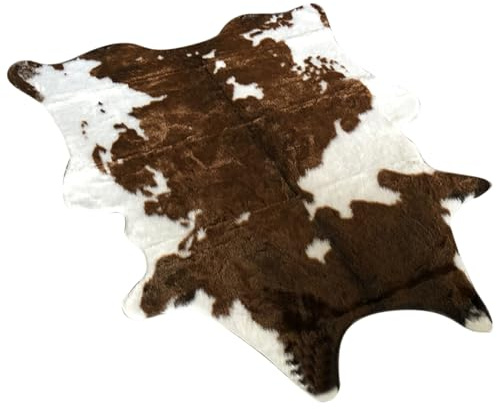 PACKOVE Flauschiger Kuhfell Teppich aus Kunstleder in Braun Leichter Wohnzimmerteppich als Dekorative Bodendecke und Bettvorleger für Gemütliche Wohnräume