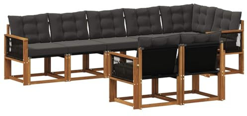 vidaXL Outdoor-Sofagarnitur mit Kissen 8 pcs Natürlich und Schwarz, Garten Loungemöbel, modernes Ecksofa, robust Sitzgruppe, Terrassenmöbel für Komfort