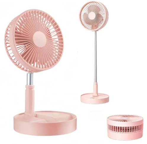 Tudegy Portable Standing Pedestal Fan,3-in-1 Rechargeable Fan,Foldable Pedestal Standing Floor Fan,4 Speeds,for Bedroom Home Camping, Travel (Pink)