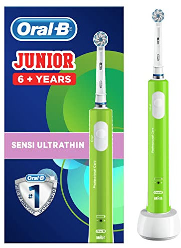 Oral-B Elektrische Kinderzahnbürste, Geschenke für Kinder, 1 Zahnbürstenkopf, mit kinderfreundlichem Sensitivmodus, für Kinder ab 6 Jahren, 2-poliger UK-Stecker, Grün