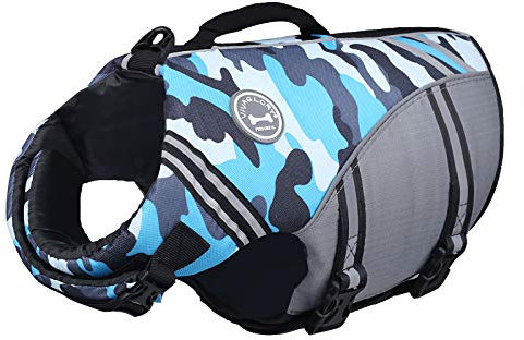 VIVAGLORY Sports Style Schwimmweste Hund, Hundeschwimmweste für Bootfahren, Auftrieb & Schwimmhilfe, Schwimmweste, S, Camo Blau
