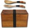 AOOSY Lunch Box Bento Box Fiambrera Japonesa tradicional de madera natural caja de almuerzo doble alimentos frutas Sushi Sandwich Container escuela de viaje para Camping (con tenedor cuchara Kit)