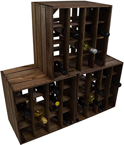 Kistenkolli Altes Land Weinregal 16er dunkel Maße 40x40x27cm Regalkiste Flaschenablage Apfelkiste/Weinkiste (3er Set)