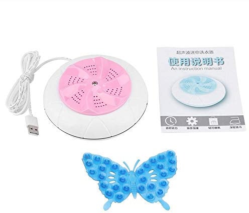 Waschmaschine Mini Ultraschall Wäsche Turbine Washer Reiniger Tragbare Multifunktionale Wash Tool Kleidung Reinigungswerkzeug für Reise Kinder Wäsche(Pink)