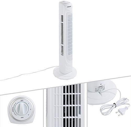 Arebos Turmventilator | 50 Watt | 60°-Oszillation | 3 Geschwindigkeitsstufen | Ventilator mit Tragegriff | weiß | leise