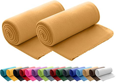 wometo 2er Set Polar Fleecedecke oekoTex 130x160 ca. 400g mit Anti-Pilling und Kettelrand gelb senfgelb
