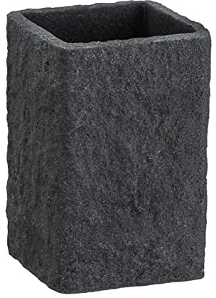WENKO Zahnputzbecher Villata, Zahnbürstenhalter für Zahnbürste und Zahnpasta in Naturstein-Optik aus hochwertigem Polyresin, 7,5 x 11 x 7,5 cm in Grau