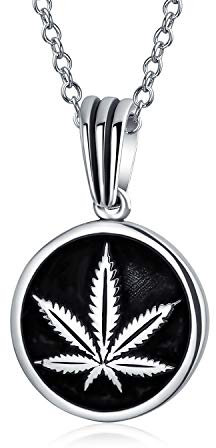 Bling Jewelry Collier Unisexe Avec Pendentif Rond En Forme De Feuille De Chanvre, De Cannabis Et De Feuilles De Marijuana Collier Western Pour Hommes Et Femmes En Argent 925 Oxydé Avec Chaîne.