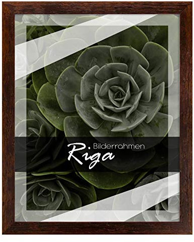 Holz Bilderrahmen Riga 59,4x84 cm DIN A1 in Dunkelbraun Verwittert Vintage Landhaus-Stil mit Antireflex-Kunstglasscheibe