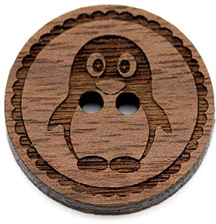 NaturSchatulle Holzknöpfe Gravur Motiv Pinguin 12-30mm I 25 Stück Nussbaum 2 Loch Knöpfe Holz DIY Basteln Nähen Schmuckherstellung Annähen Rund 15mm