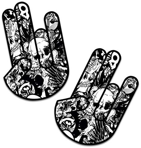 Finest Folia 2 x Shocker Hand Funsticker Aufkleber 7,2x11cm Autoaufkleber Waschstraßenfest Selbstklebend Kfz Tuning Zubehör für Auto Motorrad Bus Wohnwagen R120 (Nr. 4 Skull Schwarz Weiß)