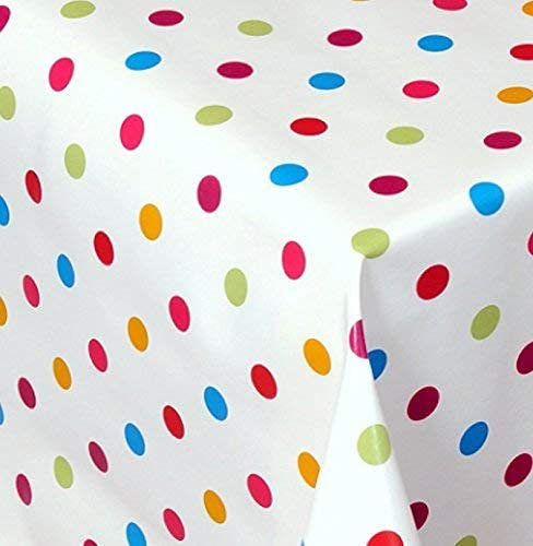 PVC Tischdecke Dottie bunt Punkte Weiss Wachstuch · Breite & Länge wählbar · abwaschbare Tischdecke, Größe:120 x 240 cm