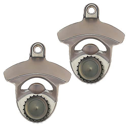 Luwanburg 2 Packs Magnetic Bottle Opener Wall Mounted Beer Cap opener with Magnets Embedded Stainless (Matte Silver)