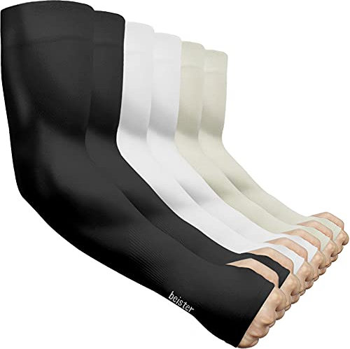 beister Manchon Bras Homme & Femme (3/6) Anti UV Protection UPF 50+ Manche de Bras Avant,Refroidissement Antidérapant Manchette Gaming, Sport Compression Arm Sleeves Taille unique Noir, blanc, gris
