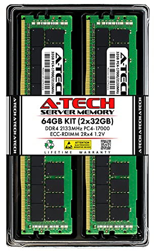 A-Tech 64GB Kit (2x32GB) DDR4 2133MHz PC4-17000 ECC RDIMM 2Rx4 Dual Rank 1.2V ECC Registered DIMM 288-Pin Server & Workstation RAM Memory Upgrade Modules (A-Tech Enterprise Series)