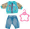 BABY born 833599 Outfit mit Jacke 43cm - Puppenkleidung Set bestehend aus blauer Jeans-Hose, türkiser Jacke und Kleiderbügel