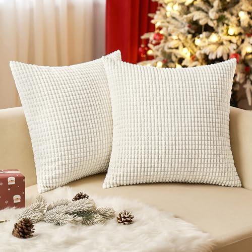 EMEMA Kordsamt Kissenbezug Granulat Dekorative Sofakissen Dekokissen Kissenbezüge Couchkissen Kissenhülle Weich Kissen Bezug Zierkissen für Sofa Couch Wohnzimmer 2er Set 45x45 cm Beige