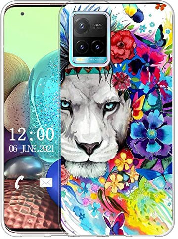 Sunrive Hülle Kompatibel mit vivo Y33s Silikon, Transparent Handyhülle Schutzhülle Etui Case (X Löwe)+Gratis Universal Eingabestift MEHRWEG