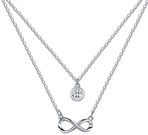 REIOT Infinity Halskette Damen 925 Sterling Silber Doppel Layered Halskette mit Zirkonia, Muttertag Geburtstag Geschenk, Verstellbar 43+5cm