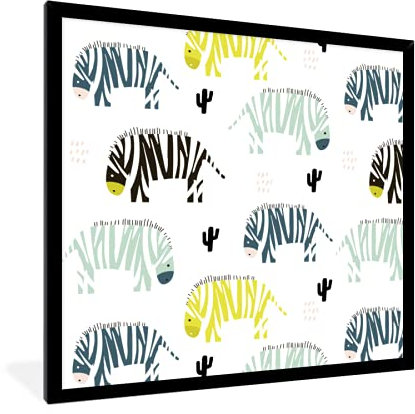 MuchoWow Poster Bilder Wanddeko Deko Wohnzimmer 40x40 cm Zebra - Kaktus - Weiß