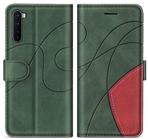 KKEIKO Hülle für OnePlus Nord, PU Leder Schutzhülle für OnePlus Nord, Kratzfestes Brieftasche Handyhülle mit Kartenfächern, Grün