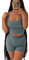 LICOBOD Lässige Workout-Sets, 2-teiliges Outfit für Damen, gerippt, bauchfrei, Tank-Top, hohe Taille, Yoga-Leggings, Loungewear, Trainingsanzug, Short Grey, X-Large