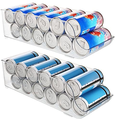 Kurtzy 2 Pack of Soda Can Fridge Dispenser Organizer - 34.5cm/13.58 Inches Length - Tin Can Clear Plastic Refrigerator Bins - Beverage Container Holder, Pantry and Home Storage Organiser Containers