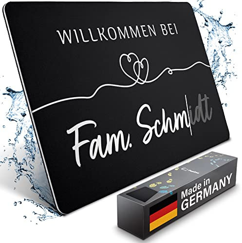 Bodenständig - Fußmatte personalisiert in Handarbeit - Made in Germany. Mit Willkommen Schriftzug und Namen zum Selbstgestalten. 40x60cm ist die perfekte Größe. Personalisierte Fussmatten Haustür