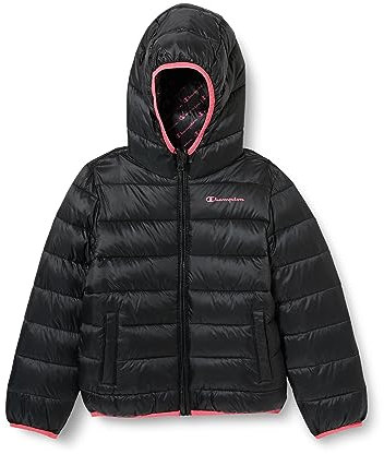 Champion Legacy Legacy Outdoor K - Light WR Hooded Giacca imbotita, Nero/Rosa, 5-6 anni Bambino FW23